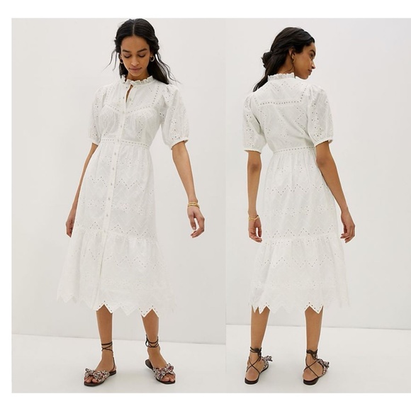 Anthropologie Dresses & Skirts - NWT Anthropologie Boho Maxi Dress Caftan Eyelet Victorian Short Sleeve White